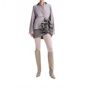 NEW THEO THE LABEL echo back button dolman shirt in grey/white